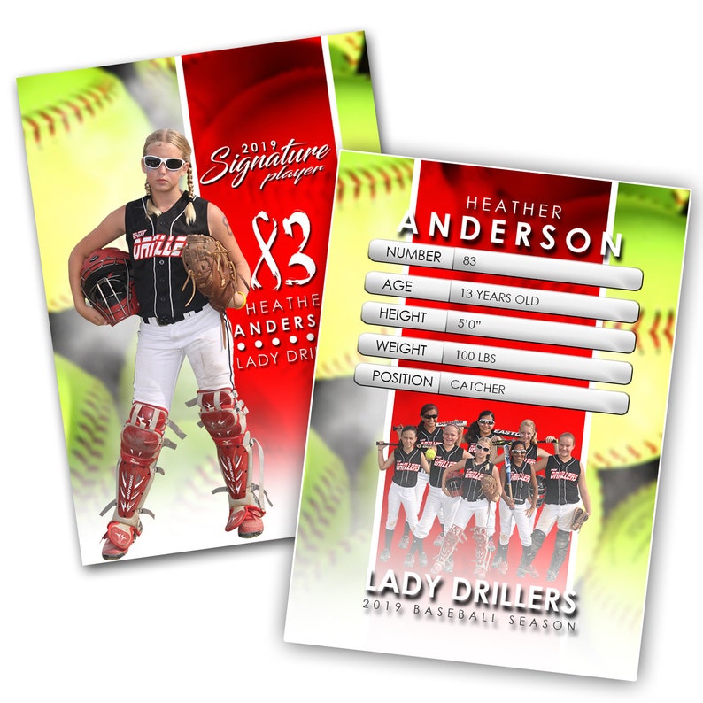 Trading Card Template Softball Signature Player V1 EXT Etsy