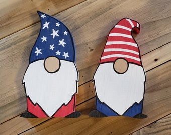 Handmade Set of 2 Wooden Patriotic Gnomes, USA Decor