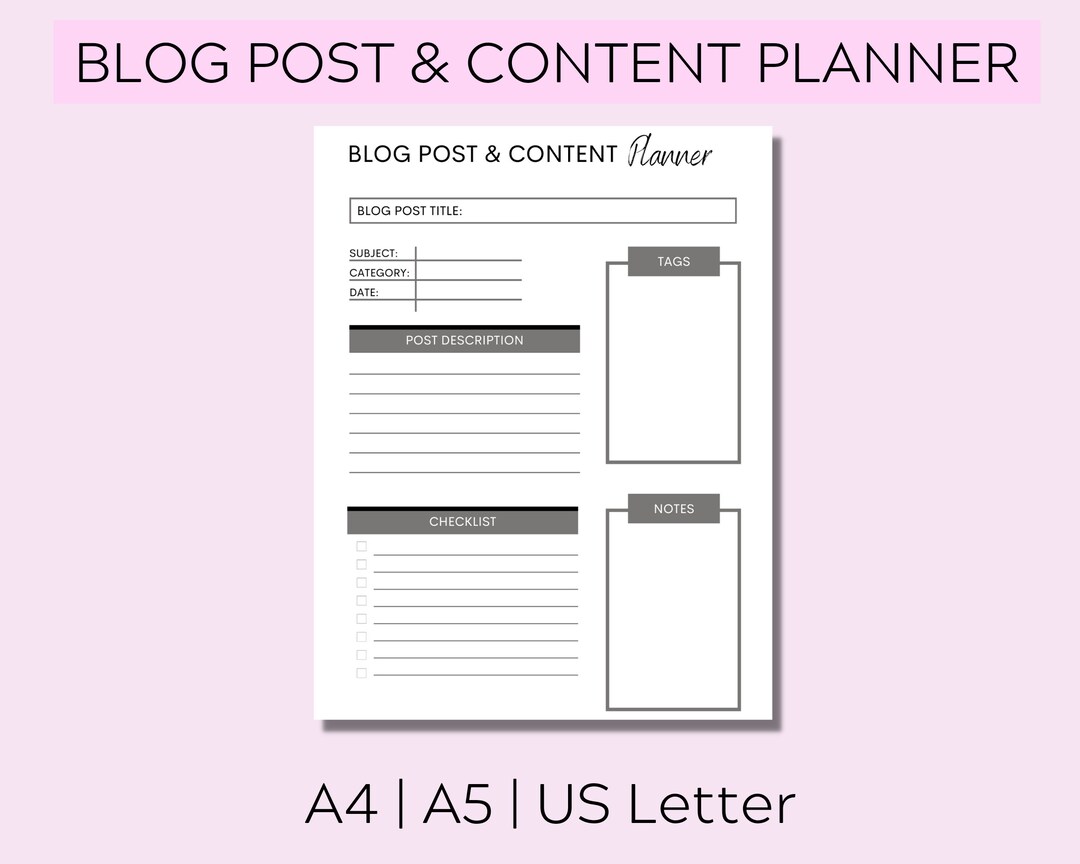 Blog Post and Content Planner, Blog Post Ideas, Blogging Template - Etsy