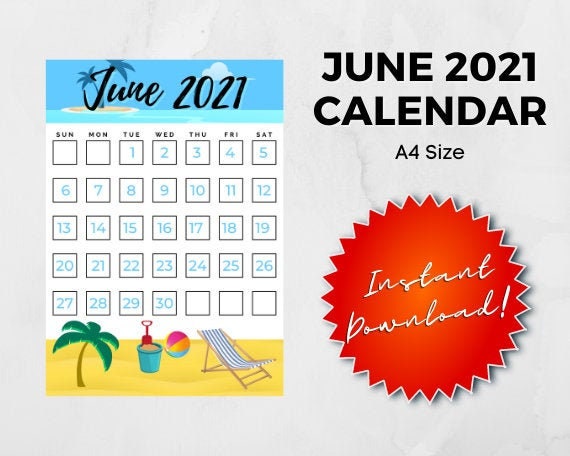 june 2021 printable calendar a4 pdf png etsy