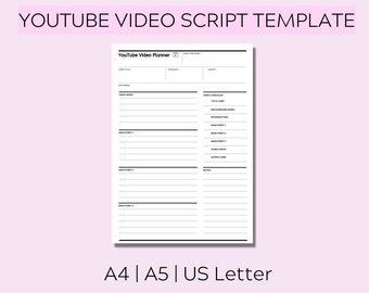 YouTube Video Script Worksheet, Video Template, YouTube Video Planner, Episode, Video, Video Kit