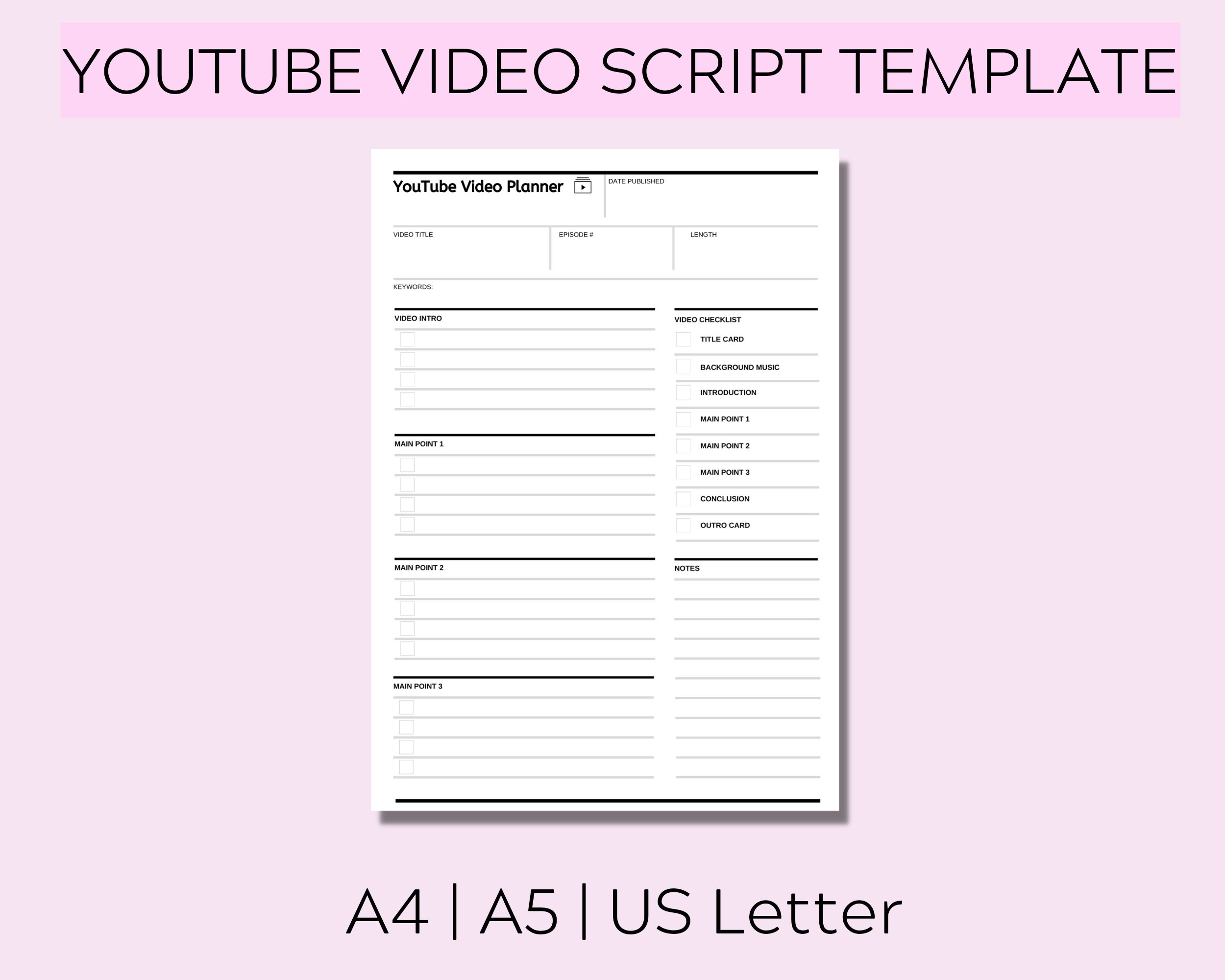 Youtube Video Script Worksheet, Video Template, Youtube Video Planner Youtube Video Script Worksheet, Video Template, Youtube Video Planner