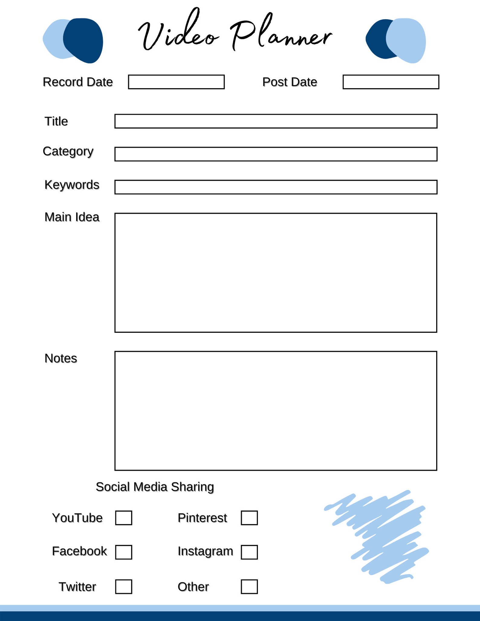 YouTube Video Script Worksheet Video Template YouTube Video | Etsy