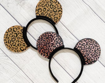 Leopard Print Resin Minnie Ears, Rose Gold Minnie Ears, Animal Kingdom Minnie Ears