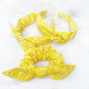 Lemon Bow Headband, Knotted Headband, Yellow Bow Scrunch, Summer Headband, Yellow Headband