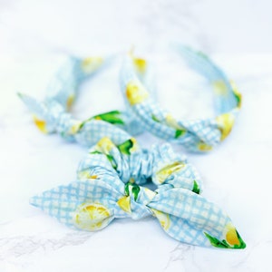 Lemon Gingham Bow Headband, Knotted Headband, Yellow Bow Scrunch, Summer Headband, Picnic Headband, Lemon Headband
