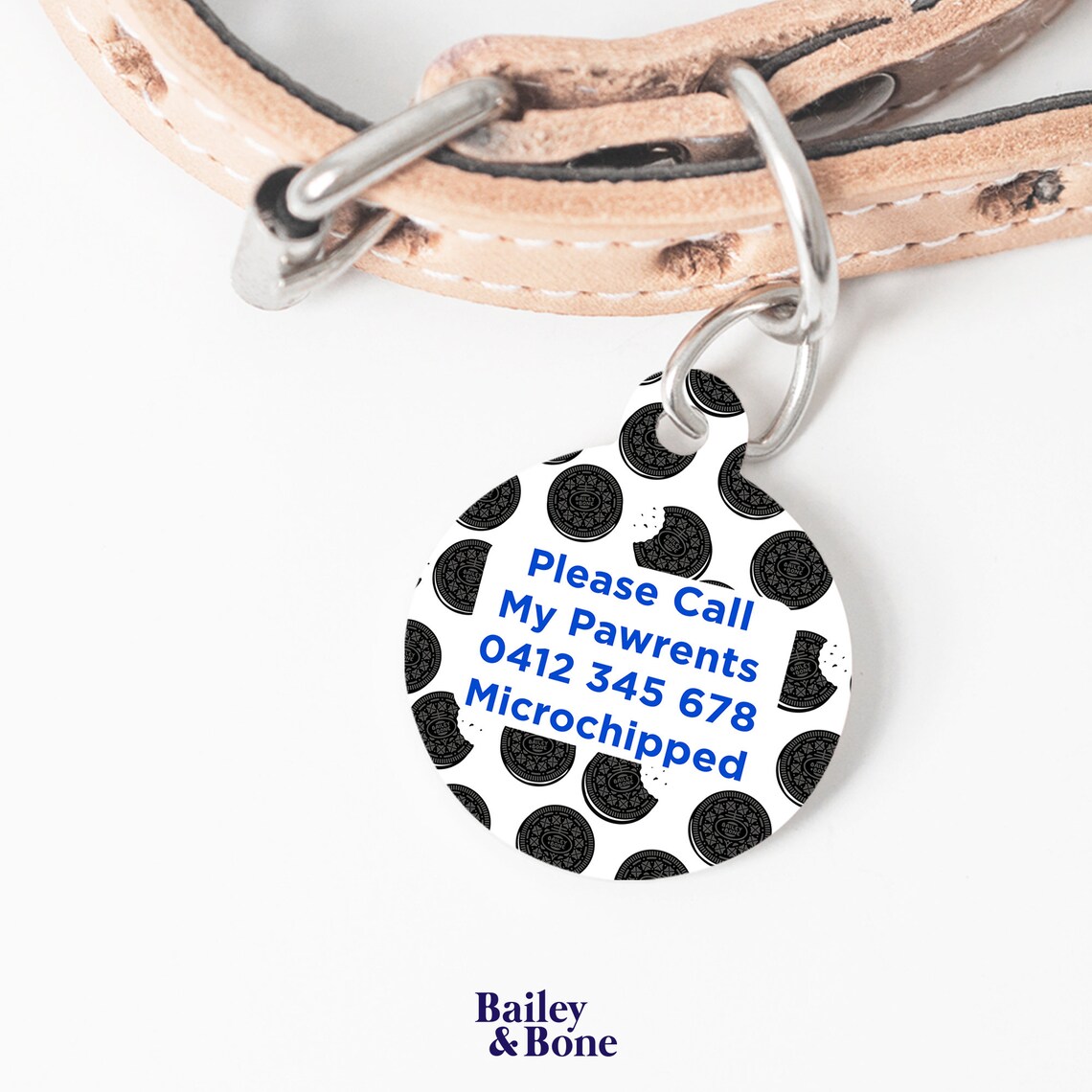 Choc Cookie Pet Tag Custom Dog Tags Oreo Circle Bone Etsy