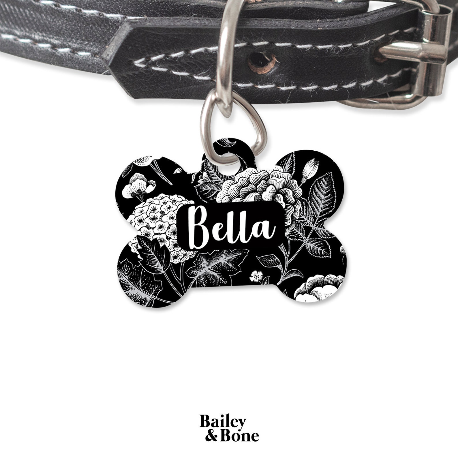 Black And White Dog Tag Vintage Florals Cat Tag ID Tags Pet Etsy