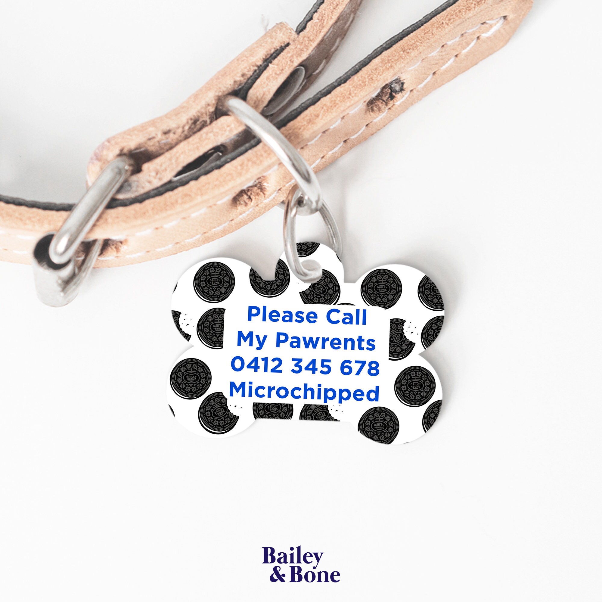 Choc Cookie Pet Tag Custom Dog Tags Oreo Circle Bone Etsy