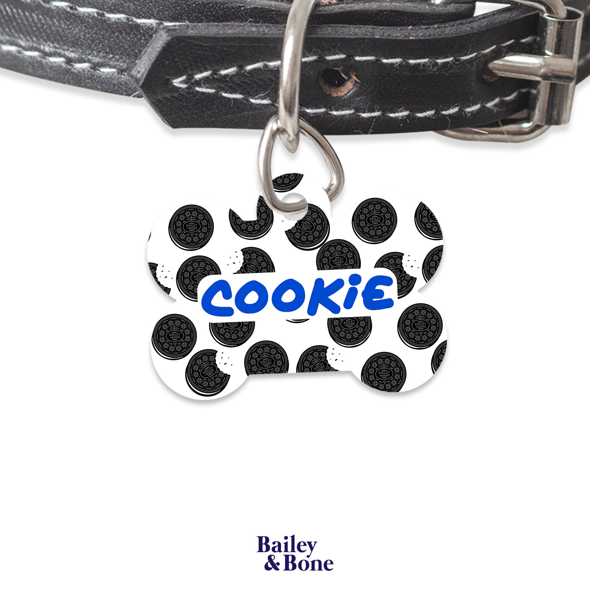 Choc Cookie Pet Tag Custom Dog Tags Oreo Circle Bone Etsy