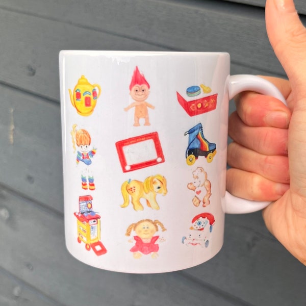 Retro Toys Mug | Free Post | Trolls | Rainbow Brite | Cabbage Patch | Care Bears | 80s Kid Gift | Yellow Teapot | A La Carte Kitchen |