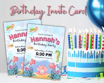 Editable Mermaid Birthday Template | Under the Sea Party Invite | Girl Birthday Invitation