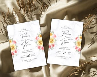 Minimalist Floral Wedding Invitation Template | Elegant Modern Wedding Invite | Editable Wedding Invitation