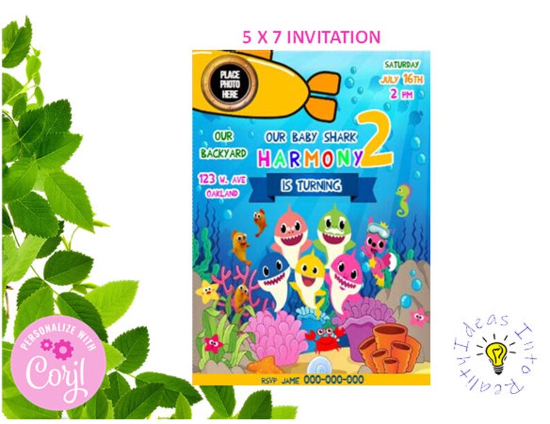 Sharks Birthday Invitation Template Printable Girl Birthday - Etsy