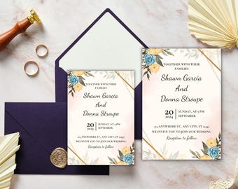 Portrait Wedding Invitation Template | Elegant Minimalist Wedding Invite | Editable Wedding Invitation