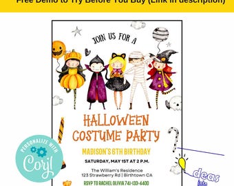 Halloween Costume Party Invitation, Halloween, Costume Party, Dress Up, Scary, Digital Editable Template, Birthday Party Celebration