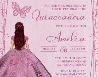 Pink Quinceanera Invitation, Editable Latina Sweet 15 Template (Digital)