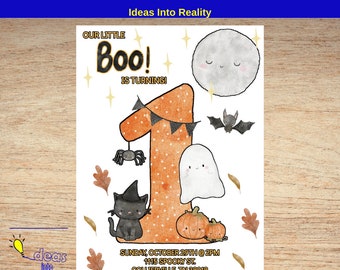 Cute Halloween Birthday, Gender Neutral Invitation, 1st Birthday, DIY Party, Corjl Editable Birthday Invite, Editable Template, Corjl Invite