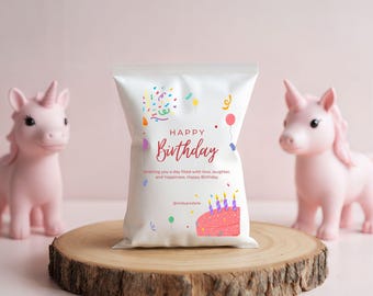 Happy Birthday Chip Bag Template | Party Favors Printable | Editable Snack Bag | Chips Wrapper