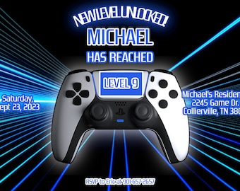 Verjaardagsuitnodiging gamer, bewerkbare sjabloon voor videogamefeestje (digitale download)