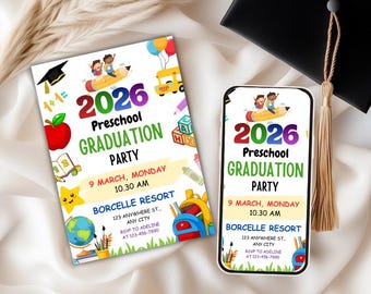 Preschool Graduation Invitation Template | Kids Party Invite | Kindergarten Grad | Editable Invitation