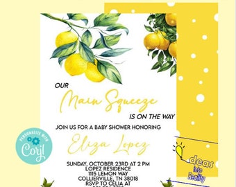 Lemon Baby Shower Invitation, Main Squeeze Theme (Digital Download)