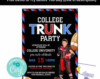 Football College Trunk Party Invitation, Editable Template (Digital Download)