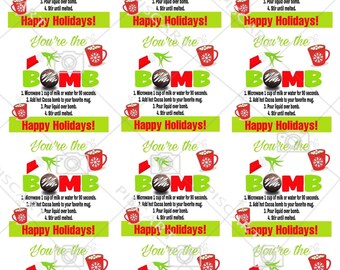 Hot Cocoa Bomb Label, Christmas Treats, Printable Template (Digital Download)