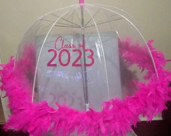 Clear Second Line Umbrella | Prom | Wedding | Graduation | Mardi Gras | Mother's Day | Feathered Umbrella | Transparent Umbrella | Seniors