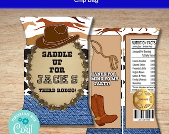 Rodeo Boys Birthday Party | Saddle Up Party Rodeo | Kids Birthday | Chip Bag Template | Invitation Design | Corjl Editable Design Template