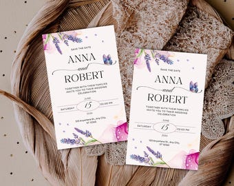 Floral Watercolor Wedding Invitation Template | Boho Garden Invite | Editable Wedding card