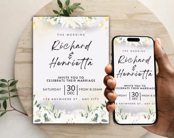Elegant Wedding Invitation Template | Minimalist Wedding Invite | Editable Wedding Invitation | Printable Wedding Invite