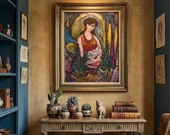 Kubański kolograf: Dziewczyna z kotem, Holguin 2003, Teksturowana sztuka ścienna