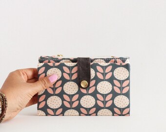 Cartera de mediados de siglo para mujer, cartera de flores escandinava, cartera de flores nórdicas retro, cartera moderna bifold