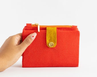 Cartera roja para mujer, cartera brillante mujer, cartera señora simple, cartera elegante vegana