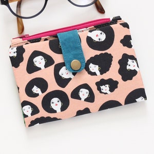 fun wallet women, girls wallet bifold, cute wallet with zipper, indie wallet travel, vegan travel wallet, unique gift for her