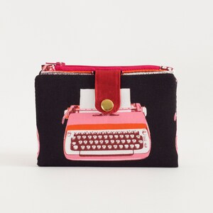 Cartera retro para mujer, cartera de máquina de escribir para mujer, cartera para tarjetas de crédito con cremallera, cartera de los años 70 con estilo