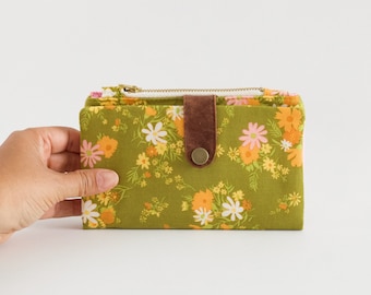 Cartera retro para mujer, cartera vegana larga, cartera groovy verde, cartera rosa bifold, cartera vegana mujer, cartera,
