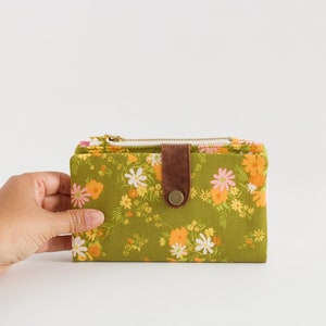 Cartera retro para mujer, cartera vegana larga, cartera groovy verde, cartera rosa bifold, cartera vegana mujer, cartera,