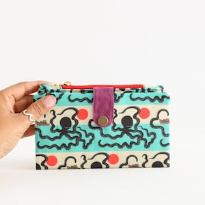 Cartera de pulpo para mujer, cartera para tarjetas de crédito para mujer, cartera divertida y única, cartera larga plegable, cartera de viaje con temática oceánica, cartera kraken