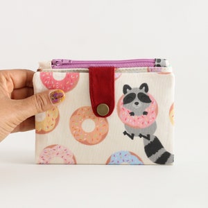 Cartera de mapache para mujer, cartera de donas, cartera pequeña linda, cartera plegable kawaii, cartera con cremallera para mujer, cartera vegana para tarjetas de crédito