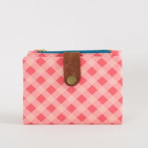 Cartera mod rosa para mujer, cartera coqueta femenina, cartera de viaje a cuadros para mujer, cartera de viaje vegana de cuadros vichy, cartera tarjetero larga