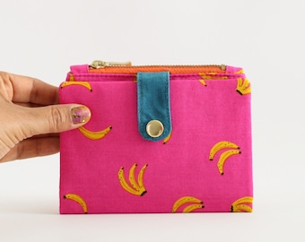 Banana wallet for women, vegan wallet for women, credit card wallet, small wallet womens, bifold wallet with zipper