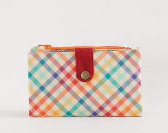 Cartera larga Retro Plaid mujer, cartera mod para mujer, cartera bifold años 70, cartera a cuadros con cremallera, cartera de bolsillo única