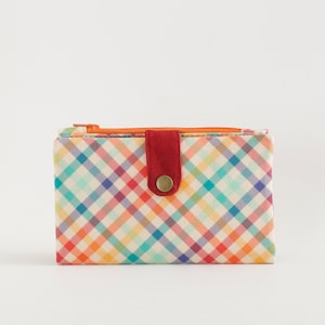 Cartera larga Retro Plaid mujer, cartera mod para mujer, cartera bifold años 70, cartera a cuadros con cremallera, cartera de bolsillo única