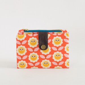 Cartera pequeña con margaritas de búho para mujer, cartera floral con diseño de flores, cartera vegana de viaje, cartera de primavera para ella, cartera divertida