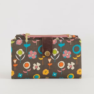 Cartera con diseño de flores abstractas para mujer, billetera larga retro plegable para mujer, billetera con cremallera, organizador de tarjetas de crédito, billetera elegante.