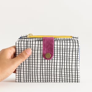Portefeuille noir et blanc pour femme, portefeuille simple pour femme, portefeuille minimaliste pour femme, grand portefeuille avec fermeture éclair pour pièces de monnaie