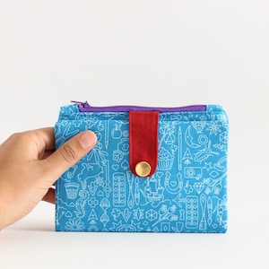 Cartera azul para mujer, cartera para dama, cartera con sobre para dinero, cartera con cremallera, cartera pequeña con cremallera, cartera pequeña plegable, cartera azul imagen 1