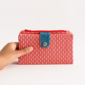 Cartera minimalista alargada, cartera japonesa sashiko, cartera para chequera, tarjetero, cartera de viaje con cremallera.